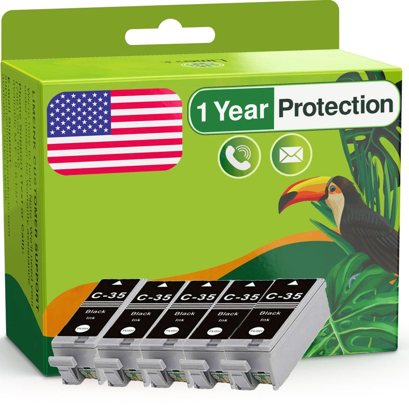 Limeink Compatible Ink Cartridges Replacement for Canon PGI-35 Compatible Ink Cartridges Set Use for Canon PIXMA iP100 PIXMA iP110 Series Printers 1509b002 1511B002 Pack (5 Black) - Image 1